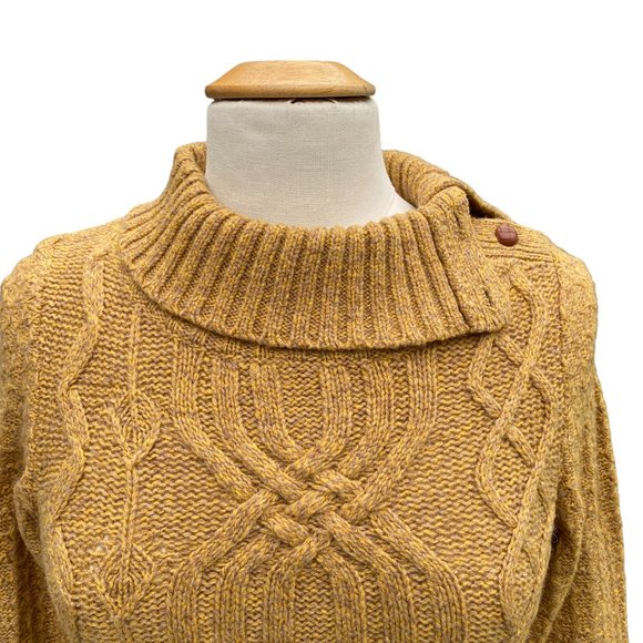 Moth Wool Cable Knit Crochet Asymmetrical Hem Sweater Mustard Artsy Rosette-S - Picture 2 of 16